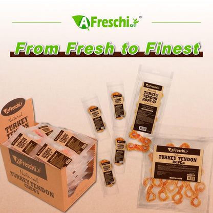 A Freschi srl Turkey Tendons for Dogs, USA-Sourced, Healthy Dog Treats, Rawhide-Free Puppy Chews, Long Lasting, All Natural, Hypoallergenic Dog Treats for Small Breeds, 40 Count Box Bone (S)