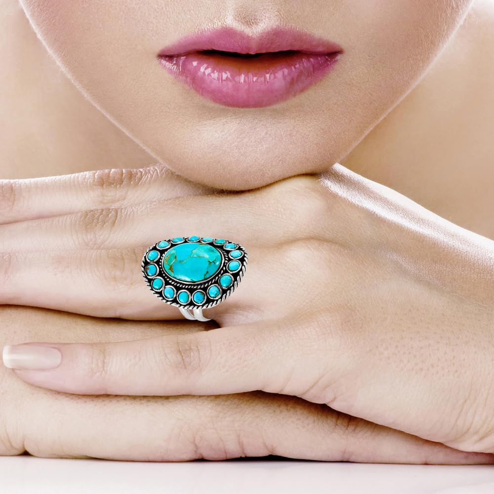 Turquoise Ring Sterling Silver 925 Genuine Gemstones Size 6 to 11