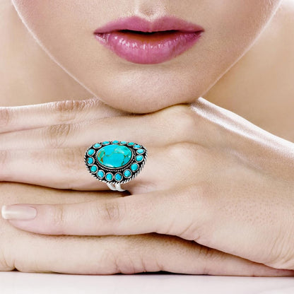 Turquoise Ring Sterling Silver 925 Genuine Gemstones Size 6 to 11
