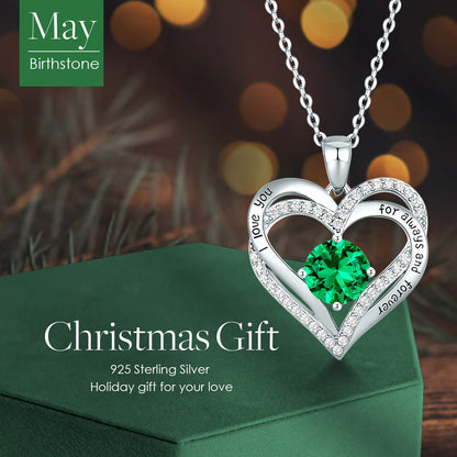 CDE Forever Love Heart Necklaces for Women, Wedding Anniversary, Birthday Mothers Day Christmas Day Gifts for Mom, Mother, Wife, friend, S925 Silver Jewelry with Birthstone Pendant