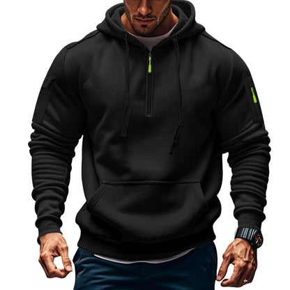 Men's Fleece Workout Athletic Pullover Hoodie Long Sleeve Basic Quarter Zip Pullover Sweatshirt with Kanga Pocket