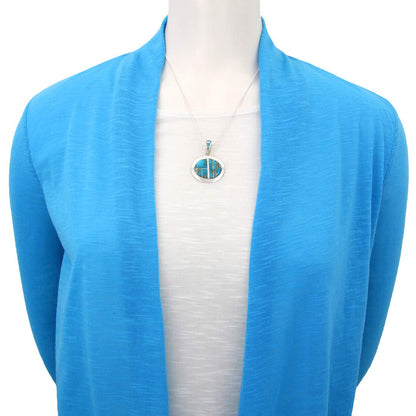 Turquoise Necklace Pendant 925 Sterling Silver Genuine Gemstones (20" Length)