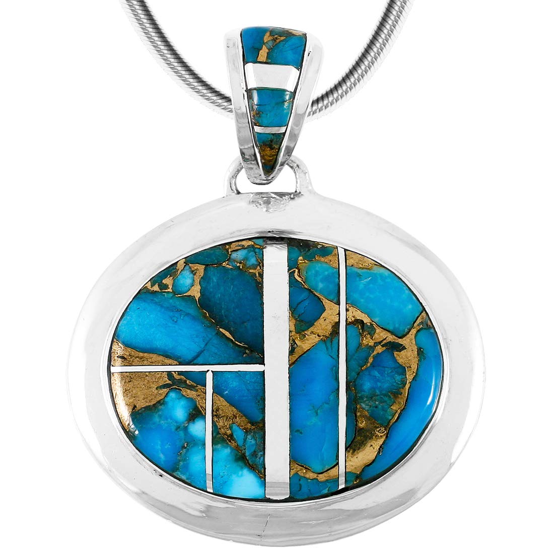 Turquoise Necklace Pendant 925 Sterling Silver Genuine Gemstones (20" Length)