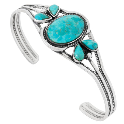 Turquoise Bracelet Sterling Silver 925 Genuine Gemstones Cuff Bracelet