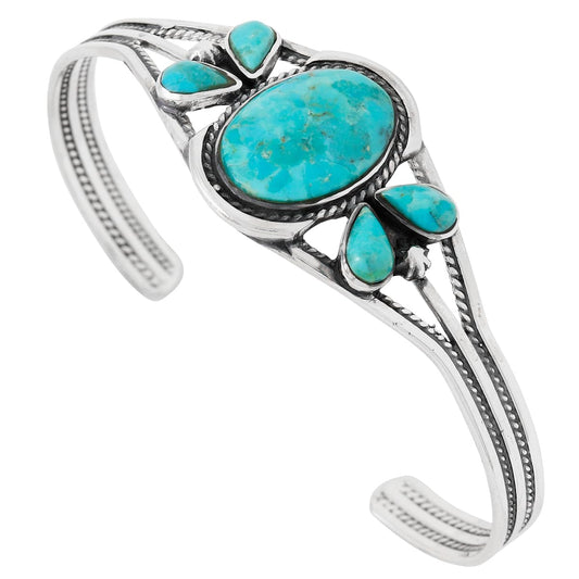 Turquoise Bracelet Sterling Silver 925 Genuine Gemstones Cuff Bracelet