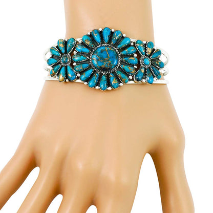 Turquoise Network Southwest Style Genuine Gemstones 925 Sterling Silver Cluster Bracelet