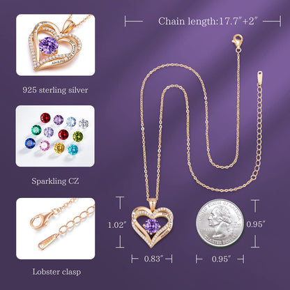 CDE Forever Love Heart Necklaces for Women, Wedding Anniversary, Birthday Mothers Day Christmas Day Gifts for Mom, Mother, Wife, friend, S925 Silver Jewelry with Birthstone Pendant