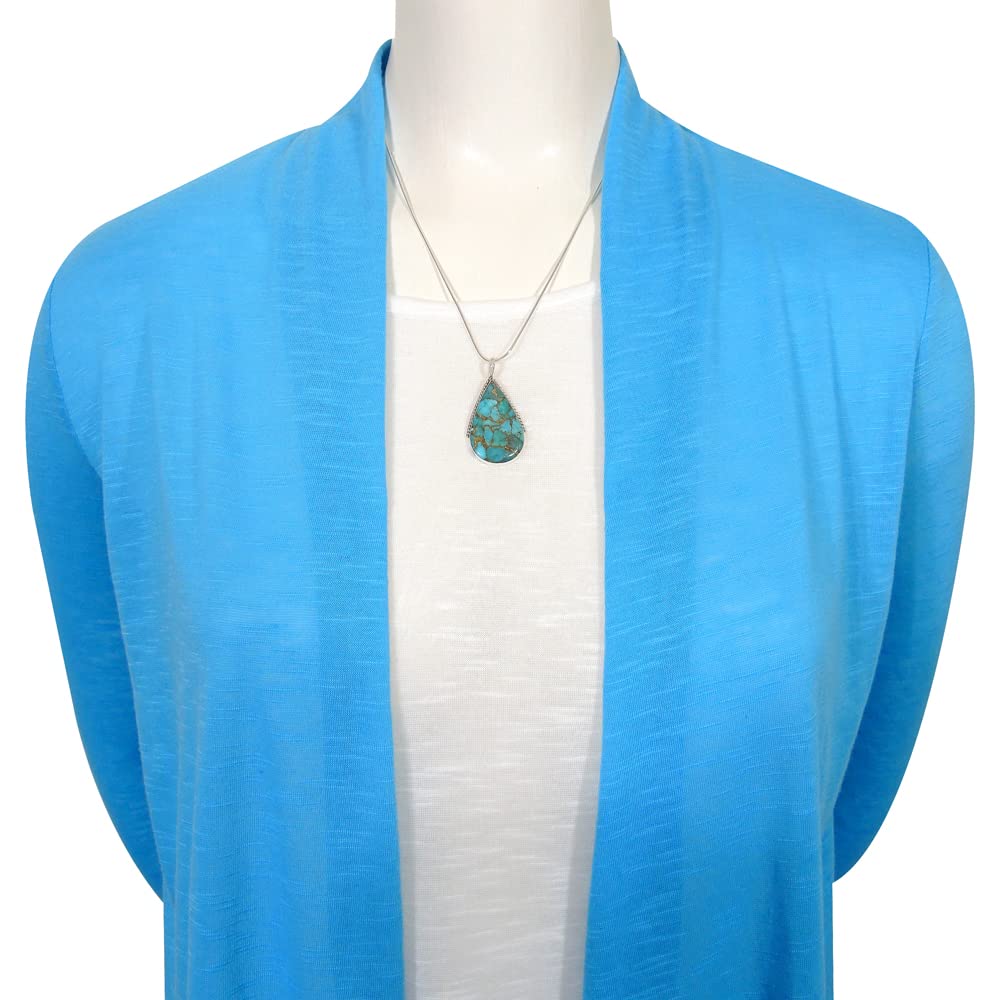 Turquoise Network Genuine Gemstones Necklace Earrings Pendant Set in 925 Sterling Silver (24" Length)