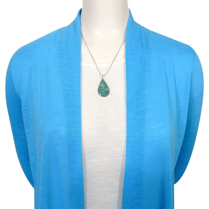 Turquoise Network Genuine Gemstones Necklace Earrings Pendant Set in 925 Sterling Silver (24" Length)