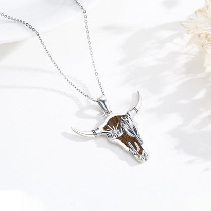 Midir&Etain Western Necklace 925 Sterling Silver Turquoise Pendant Highland Cow/Cow Skull/Hat/Tag/Cactus/Boot Cowgirl Country Jewelry for Women Men
