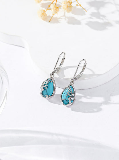 Palpitate Turquoise/Abalone Shell Earrings for Women 925 Sterling Silver Dangle Leverback Earrings Silver Jewelry Christmas Gifts
