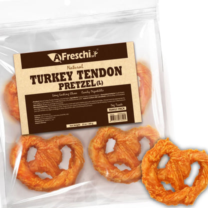 AFreschi Turkey Tendons for Dogs, USA-Sourced, Healthy Dog Treats, Rawhide-Free Puppy Chews, Long Lasting, All Natural, Hypoallergenic Dog Treats for Large Breeds, 1 Count Pack Bone (L)