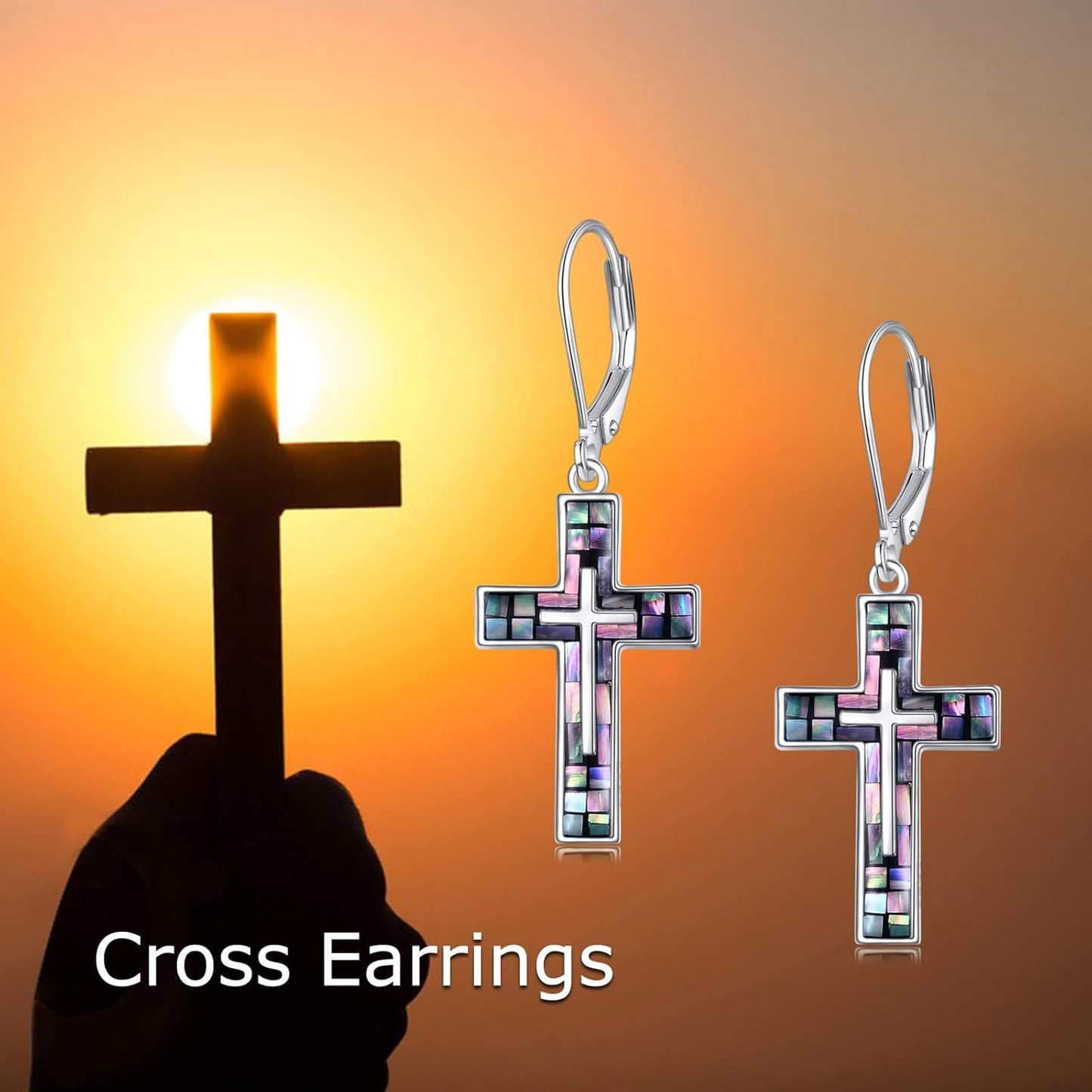 YFN Cross Earrings Sterling Silver Dangle Drop Leverback Cross Earrings Religion Jewelry Christians Gifts for Women Men