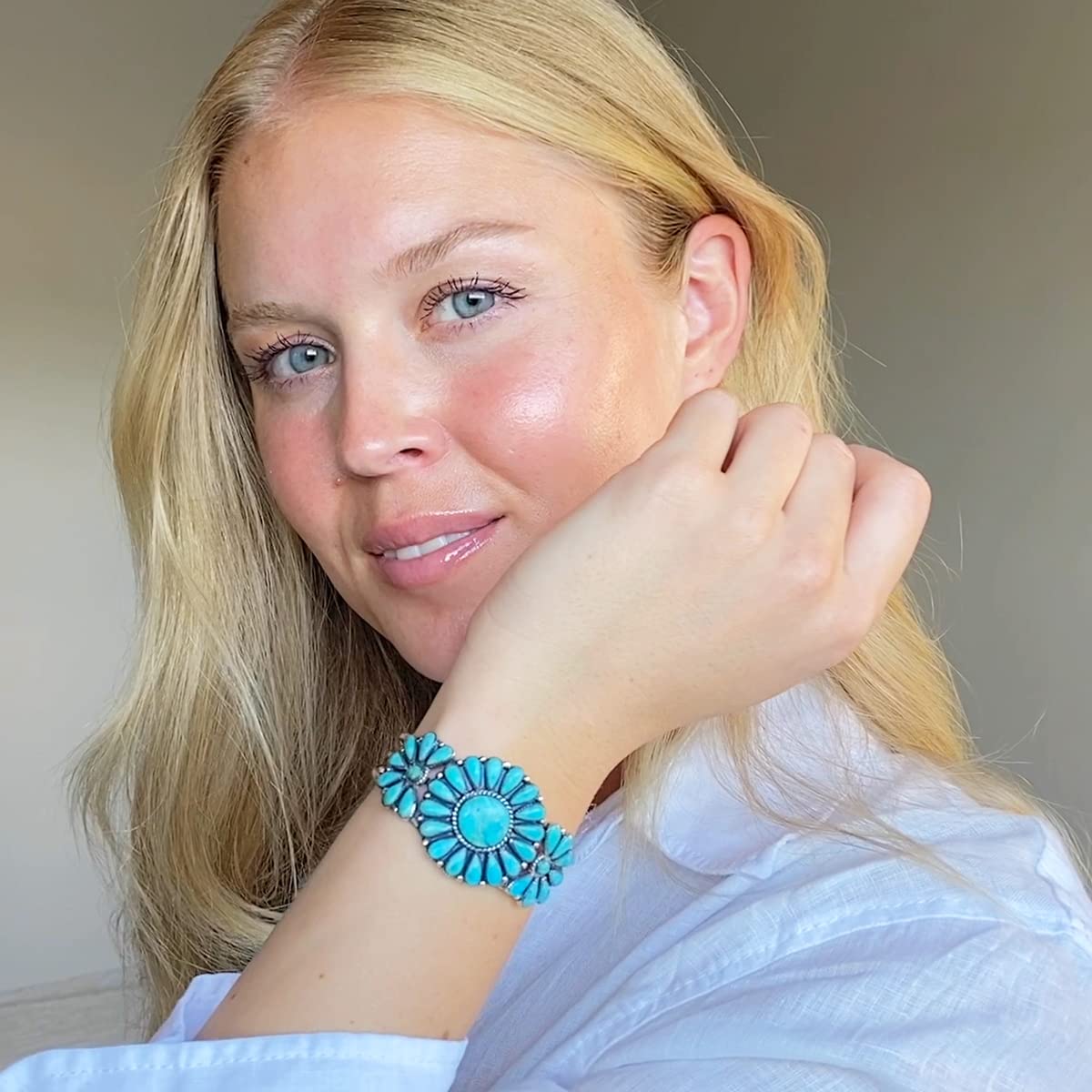 Turquoise Network Southwest Style Genuine Gemstones 925 Sterling Silver Cluster Bracelet