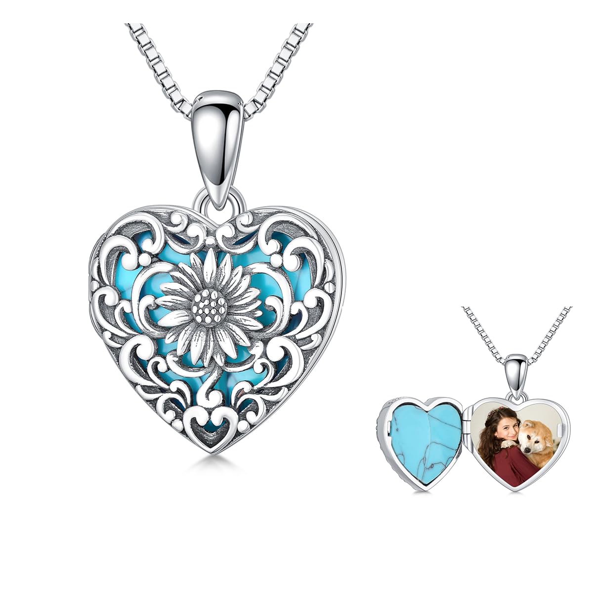 Sunflower Locket Necklace for Women S925 Sterling Silver Sunflower Custom Lockets Necklace That Holds Pictures Jewelry Birthday Gifts
