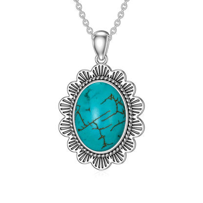 Turquoise Necklace 925 Sterling Silver Natural Turquoise Gemstone Pendant Vintage Bohemian Western Jewelry Gifts for Women