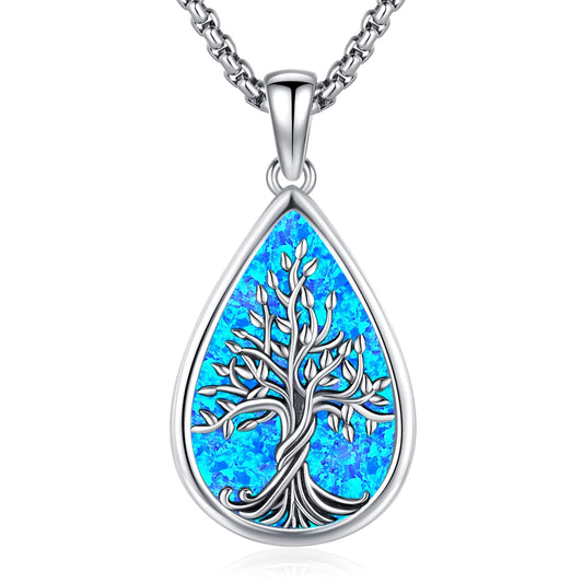 Jewelry Gifts - Tree of Life Necklace Sterling Silver Abalone Shell/Opal/Moonstone/Black Onyx/Turquoise/Malachite/Crystal Family Tree of Life Jewelry for Women Men
