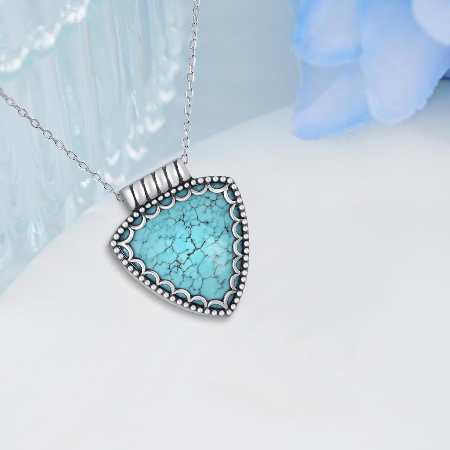 Genuine Turquoise Necklace for Women Sterling Silver Real Turquoise Pendant Necklace Western Jewelry for Women