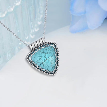 Genuine Turquoise Necklace for Women Sterling Silver Real Turquoise Pendant Necklace Western Jewelry for Women