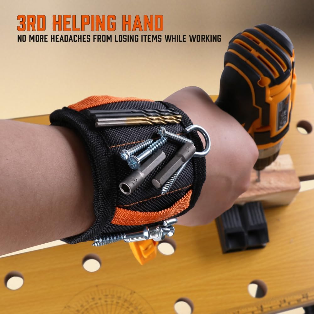 HORUSDY Magnetic Wristband, Gifts for Dad, with Strong Magnets for Holding Screws, Nails, Drilling Bits, Tool Gift for Men