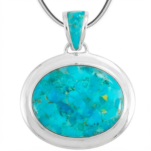Turquoise Necklace Pendant 925 Sterling Silver Genuine Gemstones (20" Length)