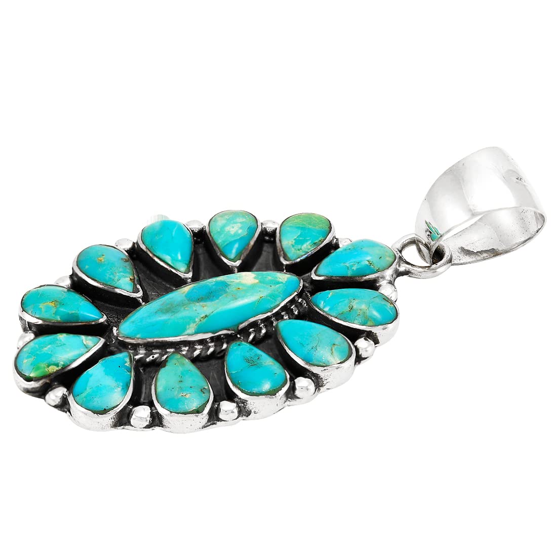 Turquoise Necklace 925 Sterling Silver & Genuine Gemstones Pendant 20"