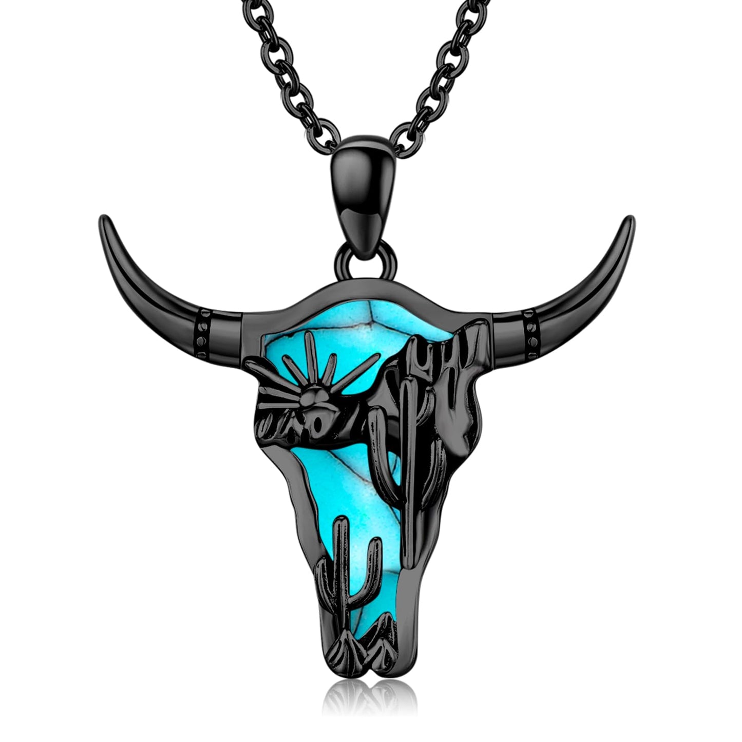 Midir&Etain Western Necklace 925 Sterling Silver Turquoise Pendant Highland Cow/Cow Skull/Hat/Tag/Cactus/Boot Cowgirl Country Jewelry for Women Men