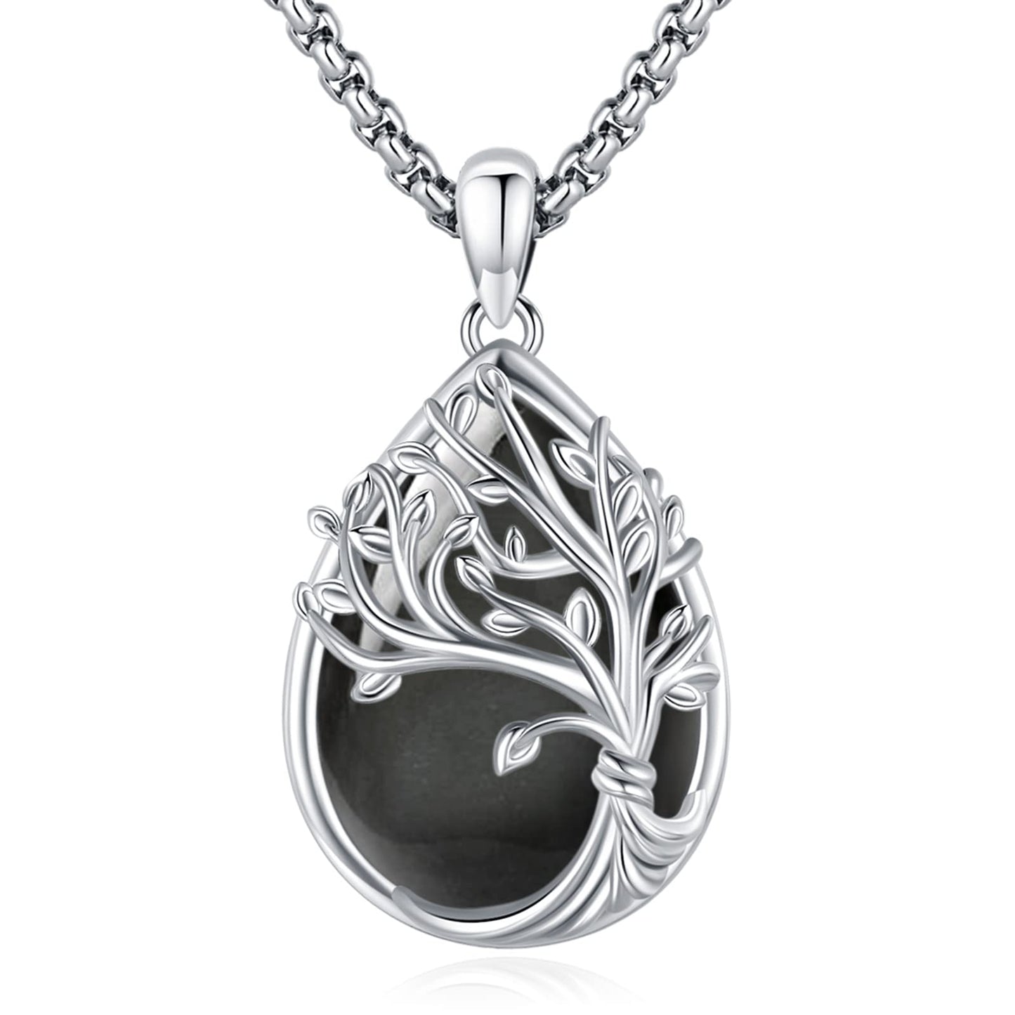 Jewelry Gifts - Tree of Life Necklace Sterling Silver Abalone Shell/Opal/Moonstone/Black Onyx/Turquoise/Malachite/Crystal Family Tree of Life Jewelry for Women Men
