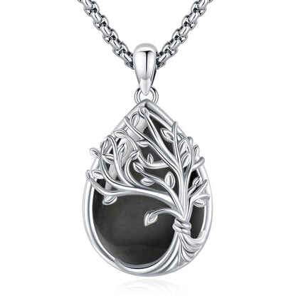 Jewelry Gifts - Tree of Life Necklace Sterling Silver Abalone Shell/Opal/Moonstone/Black Onyx/Turquoise/Malachite/Crystal Family Tree of Life Jewelry for Women Men