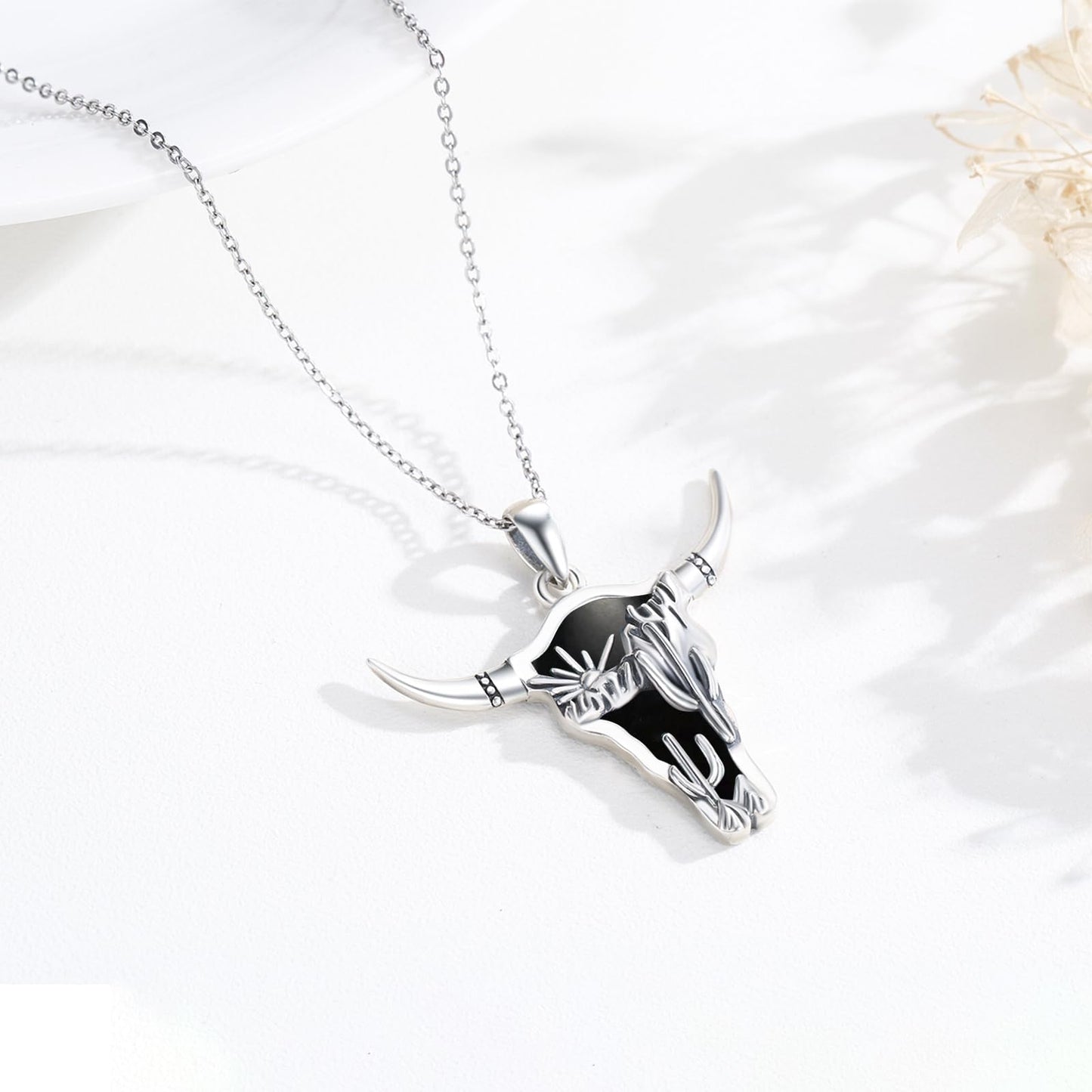 Midir&Etain Western Necklace 925 Sterling Silver Turquoise Pendant Highland Cow/Cow Skull/Hat/Tag/Cactus/Boot Cowgirl Country Jewelry for Women Men