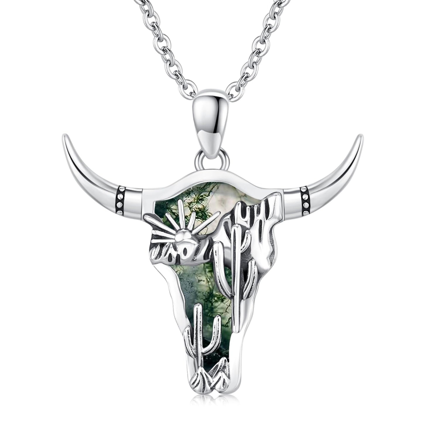 Midir&Etain Western Necklace 925 Sterling Silver Turquoise Pendant Highland Cow/Cow Skull/Hat/Tag/Cactus/Boot Cowgirl Country Jewelry for Women Men