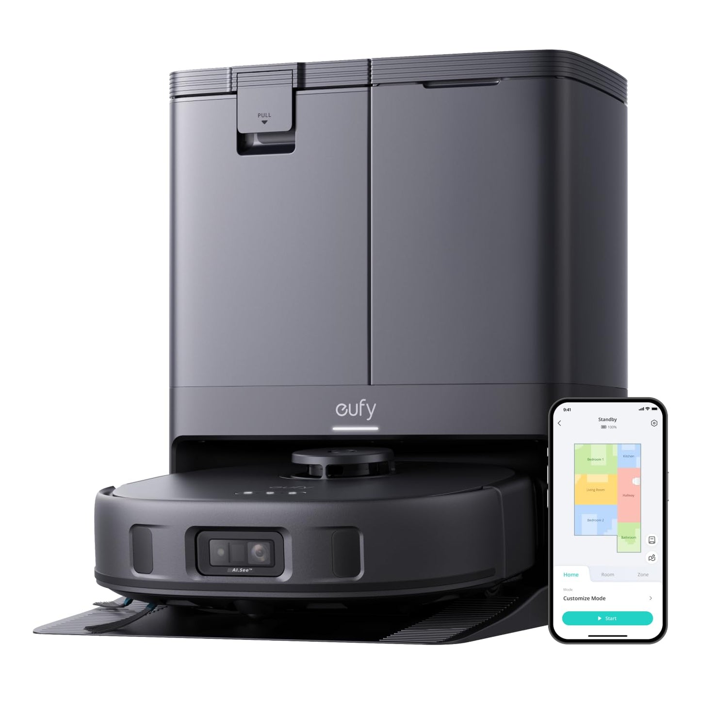 eufy X10 Pro Omni Robot Vacuum and Mop Combo, Incredible Suction, Dual Mops with 12 mm Auto-Lift and Carpet Detection, AI Obstacle Avoidance, Auto Mop Washing&Drying, Self-Emptying, Self-Refilling