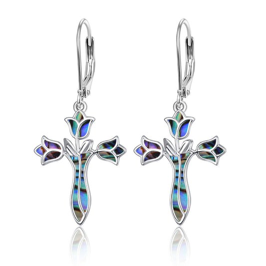 Dreamboat Sterling Silver Cross Earrings for Women Lever Back Dangle Earrings Faith Christian Confirmation Religious Jewelry for Mom