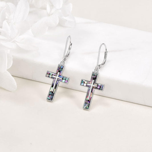 YFN Cross Earrings Sterling Silver Dangle Drop Leverback Cross Earrings Religion Jewelry Christians Gifts for Women Men