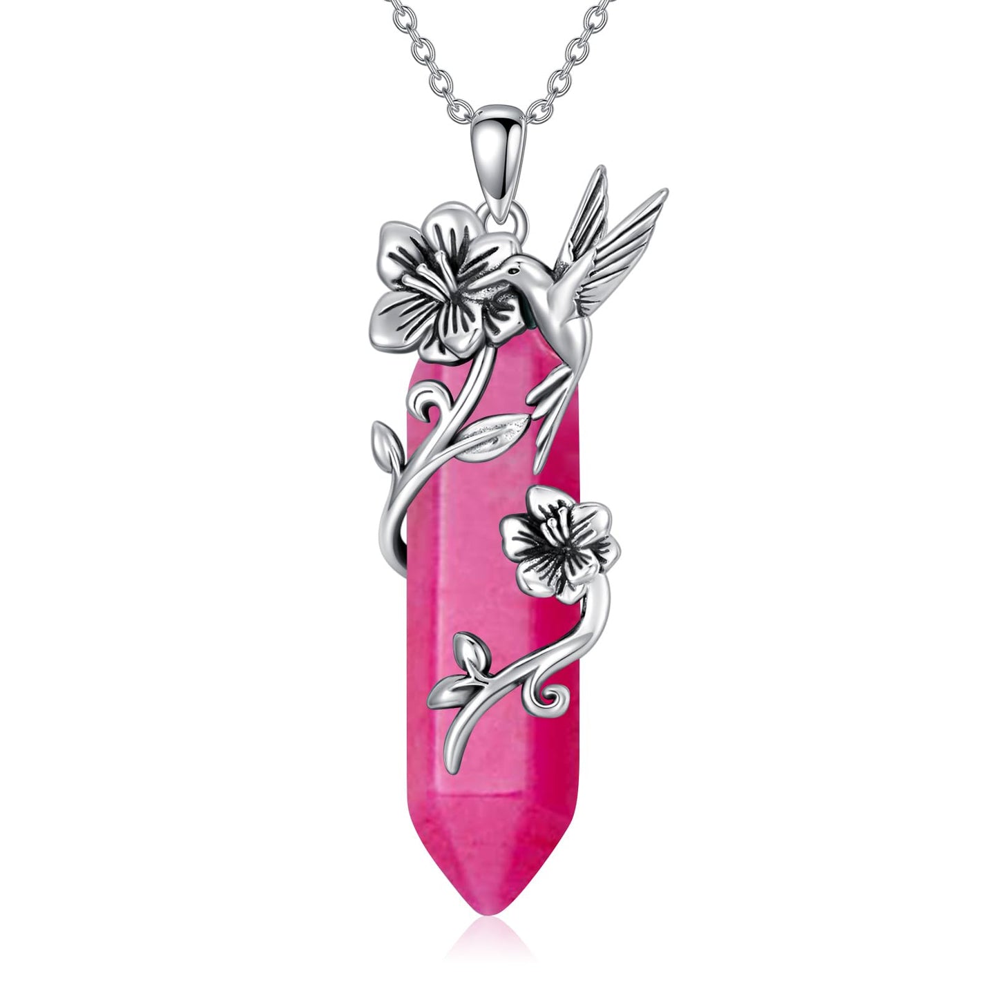 Hummingbird Necklace for Women 925 Sterling Silver Hexagonal Birthstone Gemstone Cute Bird Pendant for Girlfriends Jewelry for Her