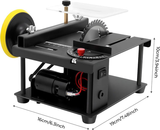 Mini Table Saw, 200w Small Table Saw for Crafts, Portable Mini Desktop Electric Saw for Cutting Grinding, Mini Multi-functional Table Saw for Wood PCB Plastic Acrylic, Speed & Angle Adjustable