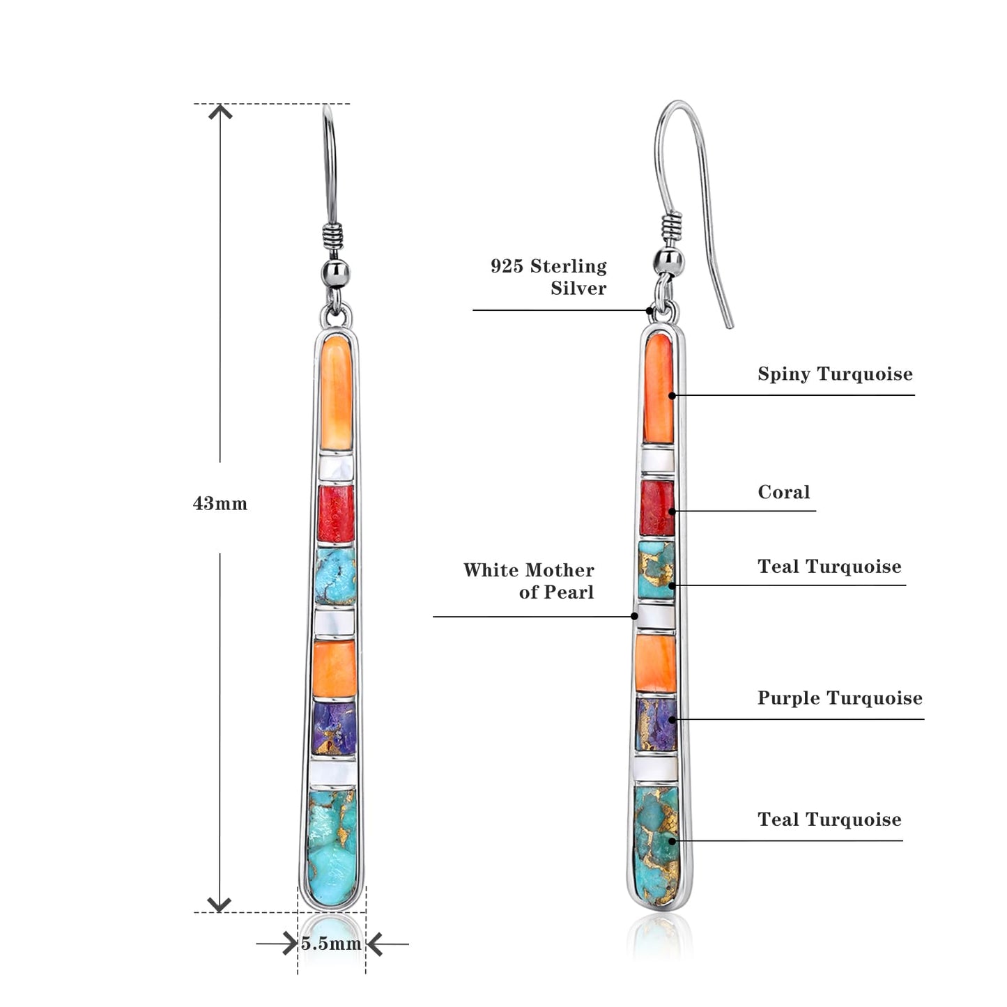 Turquoise Earrings for Women 925 Sterling Silver Gemstones Dangle Earrings Bohemian Style Statement Bar Earrings Dangle Earrings for Women Earrings Valentines Gifts