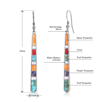 Turquoise Earrings for Women 925 Sterling Silver Gemstones Dangle Earrings Bohemian Style Statement Bar Earrings Dangle Earrings for Women Earrings Valentines Gifts