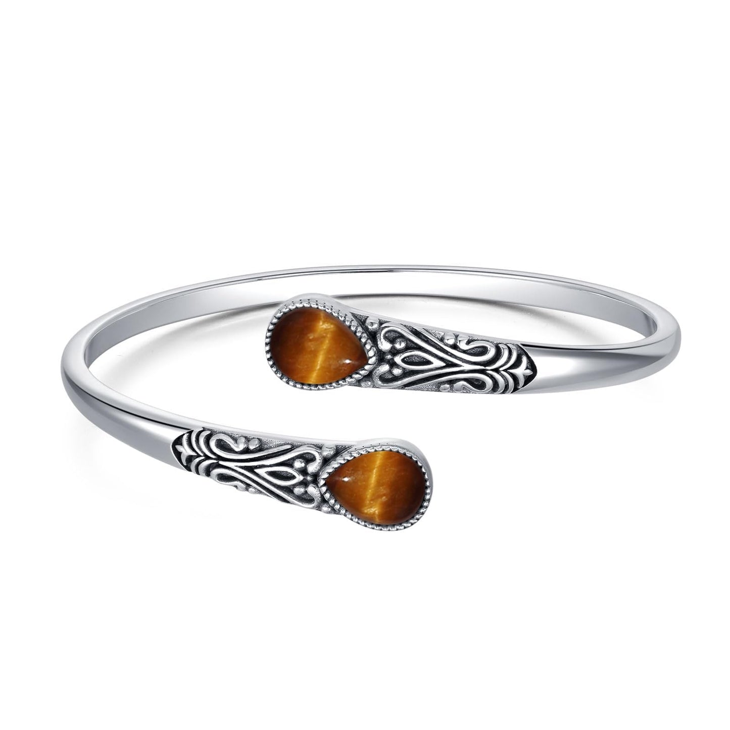 925 Sterling Silver Genuine Gemstone Bracelet for Women Men Handmade Adjustable Boho Navajo Style Bangle Cuff Natural Stone Jewelry Gift