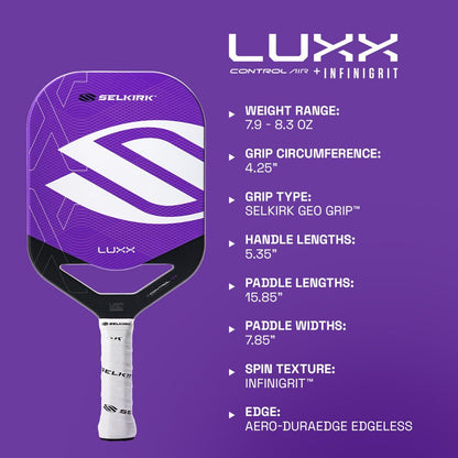 Selkirk Sport LUXX Control Pickleball Paddles | Carbon Fiber Pickleball Paddle with Polypropylene X7 Core | InfiniGrit Surface Technology