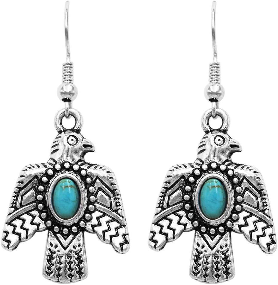 Rosemarie & Jubalee Women's South Western Style Aztec Thunderbird Turquoise Howlite Dangle Earrings