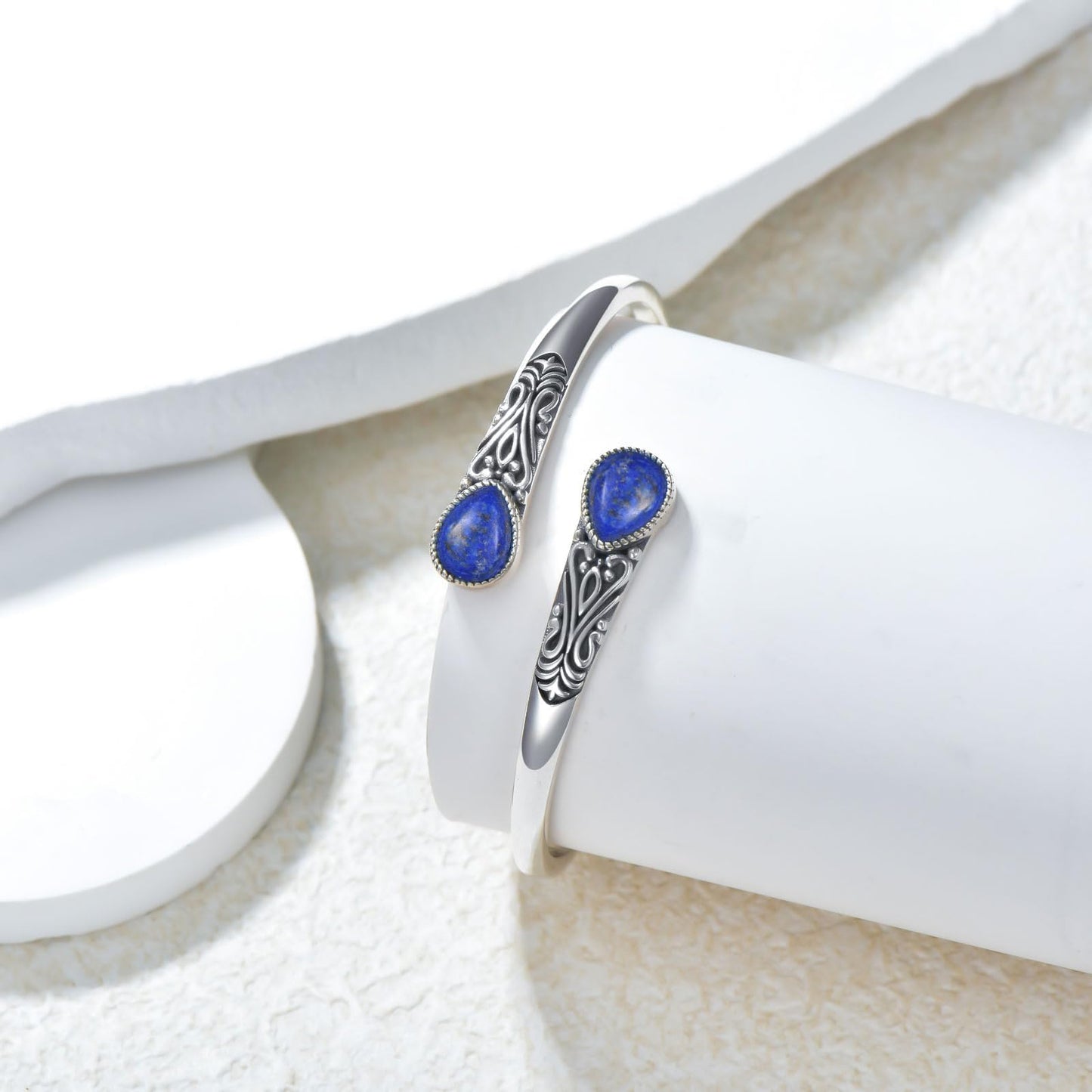 925 Sterling Silver Genuine Gemstone Bracelet for Women Men Handmade Adjustable Boho Navajo Style Bangle Cuff Natural Stone Jewelry Gift
