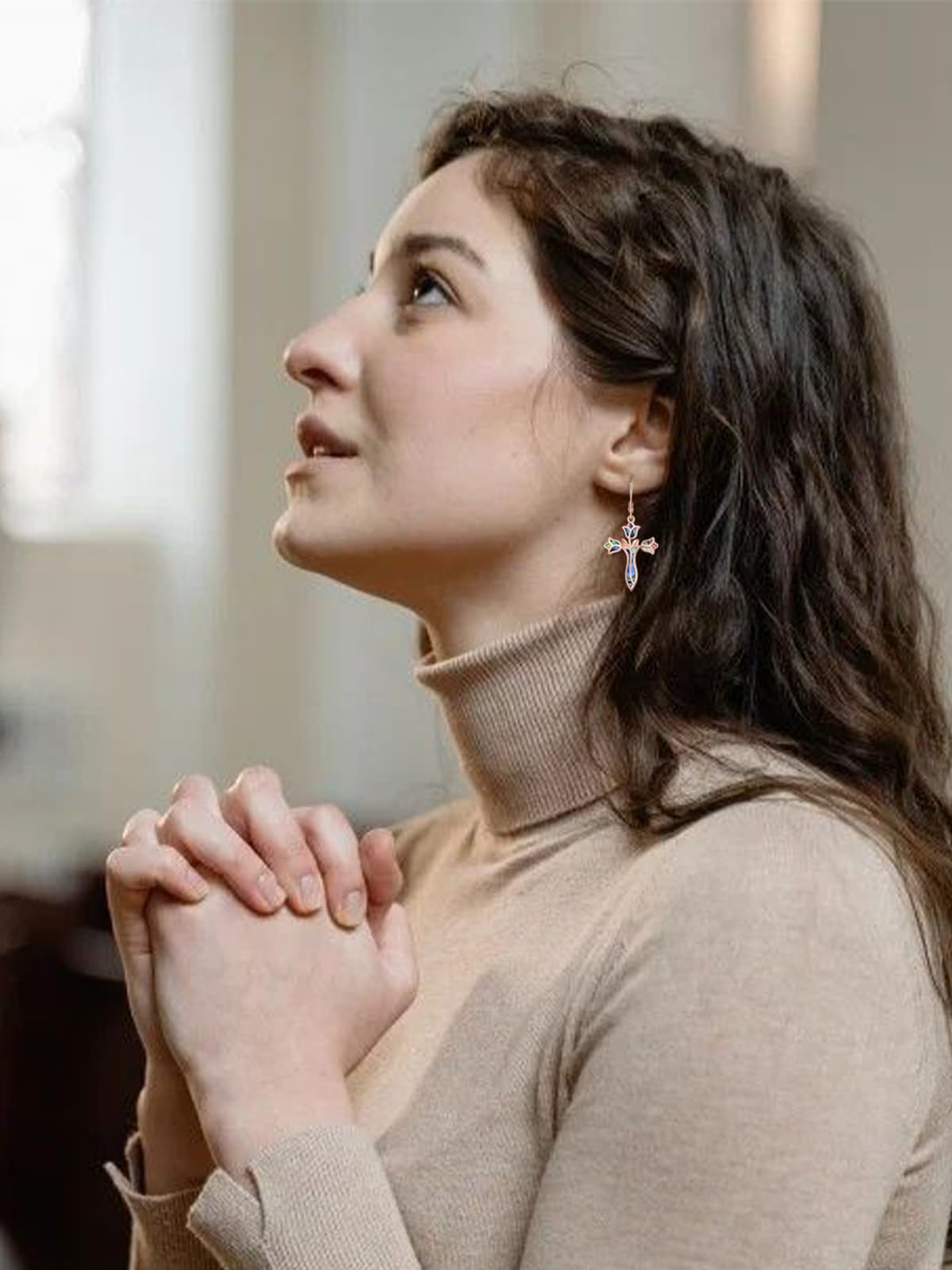 Dreamboat Sterling Silver Cross Earrings for Women Lever Back Dangle Earrings Faith Christian Confirmation Religious Jewelry for Mom