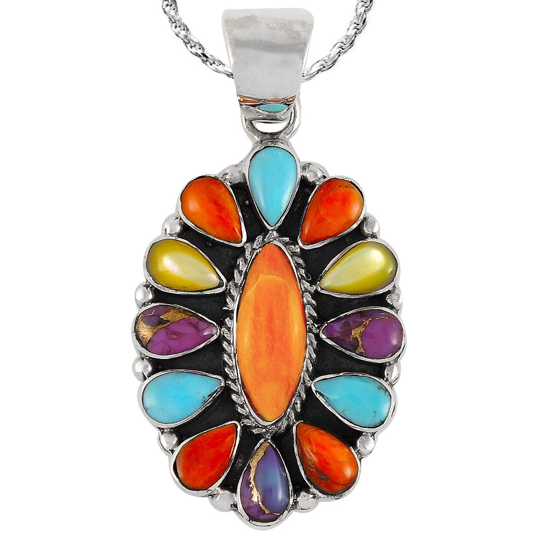 Turquoise Necklace 925 Sterling Silver & Genuine Gemstones Pendant 20"