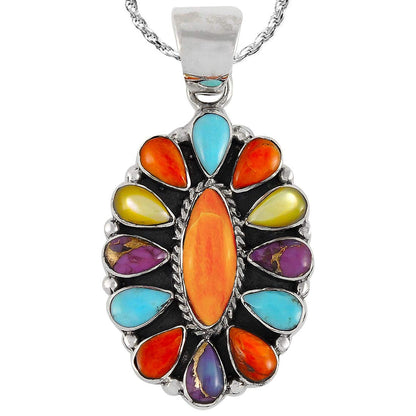 Turquoise Necklace 925 Sterling Silver & Genuine Gemstones Pendant 20"