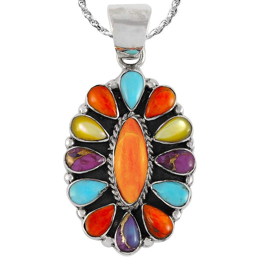 Turquoise Necklace 925 Sterling Silver & Genuine Gemstones Pendant 20"