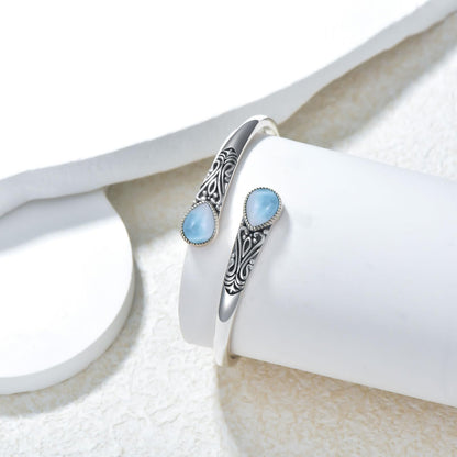 925 Sterling Silver Genuine Gemstone Bracelet for Women Men Handmade Adjustable Boho Navajo Style Bangle Cuff Natural Stone Jewelry Gift