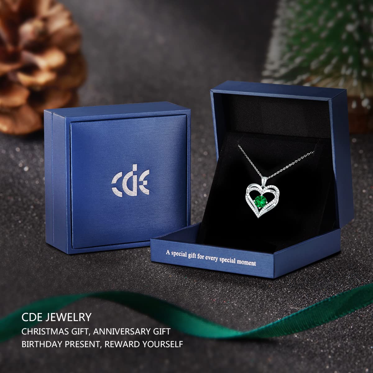 CDE Forever Love Heart Necklaces for Women, Wedding Anniversary, Birthday Mothers Day Christmas Day Gifts for Mom, Mother, Wife, friend, S925 Silver Jewelry with Birthstone Pendant