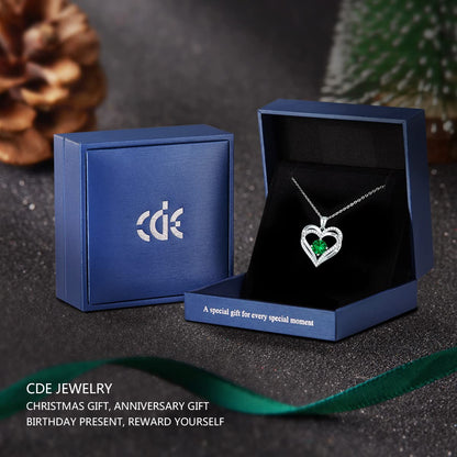 CDE Forever Love Heart Necklaces for Women, Wedding Anniversary, Birthday Mothers Day Christmas Day Gifts for Mom, Mother, Wife, friend, S925 Silver Jewelry with Birthstone Pendant