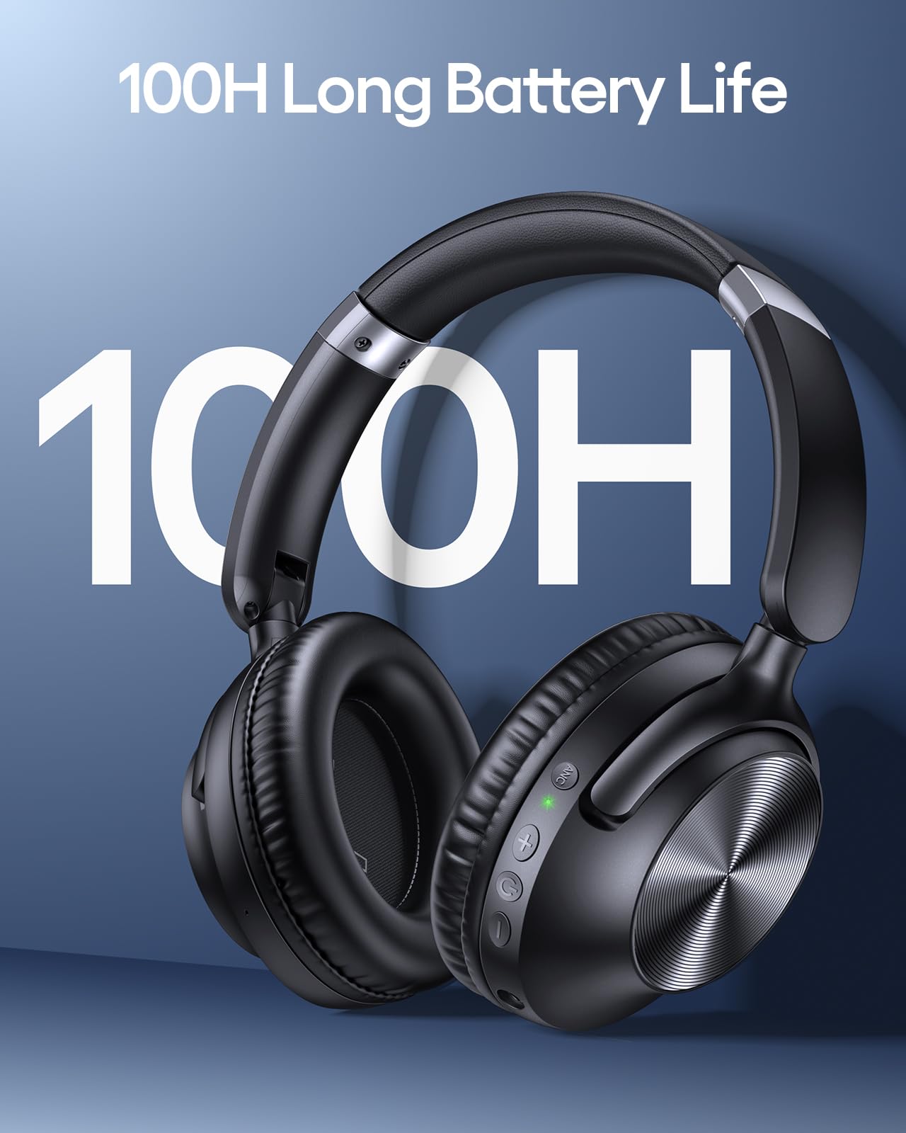 TAGRY Hybrid Active Noise Cancelling Headphones 100H Playtime Wireless Over Ear Bluetooth Headphone with Fast Charging Hi-Res Audio Comfort Earcups Headsets for Travel Home Office Phone PC Black